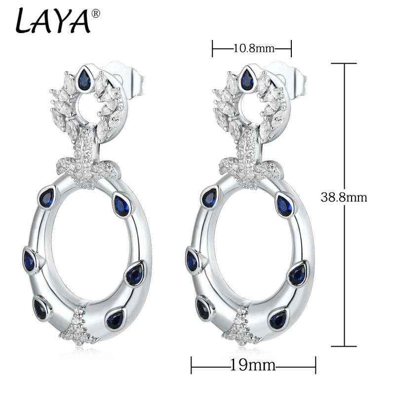 925 Silver Blue Gem Handmade Enamel Earrings for Women