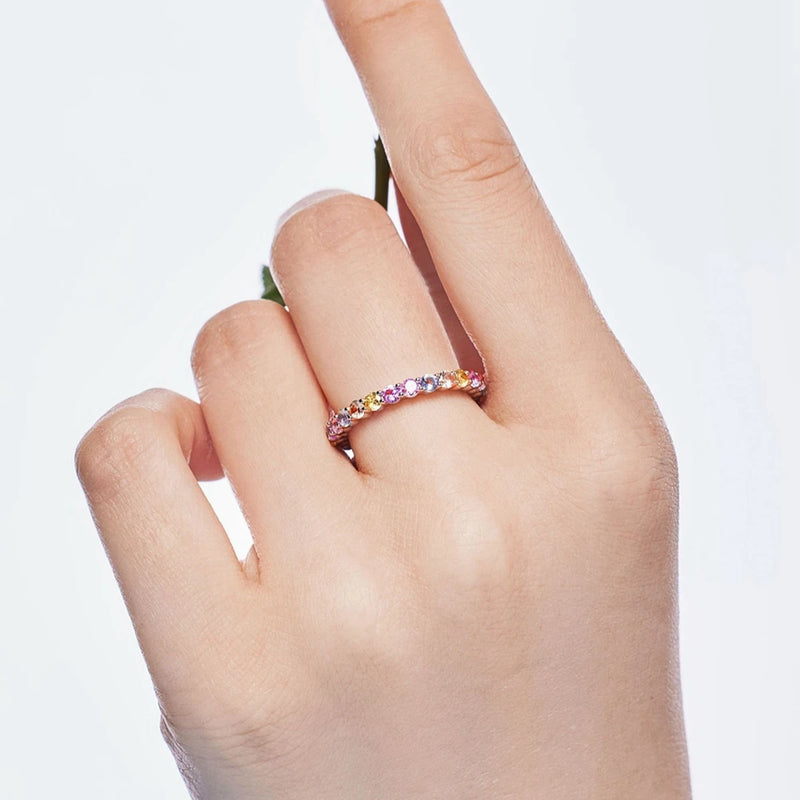 Sterling Silver Colorful Lab Sapphire Ring for Women