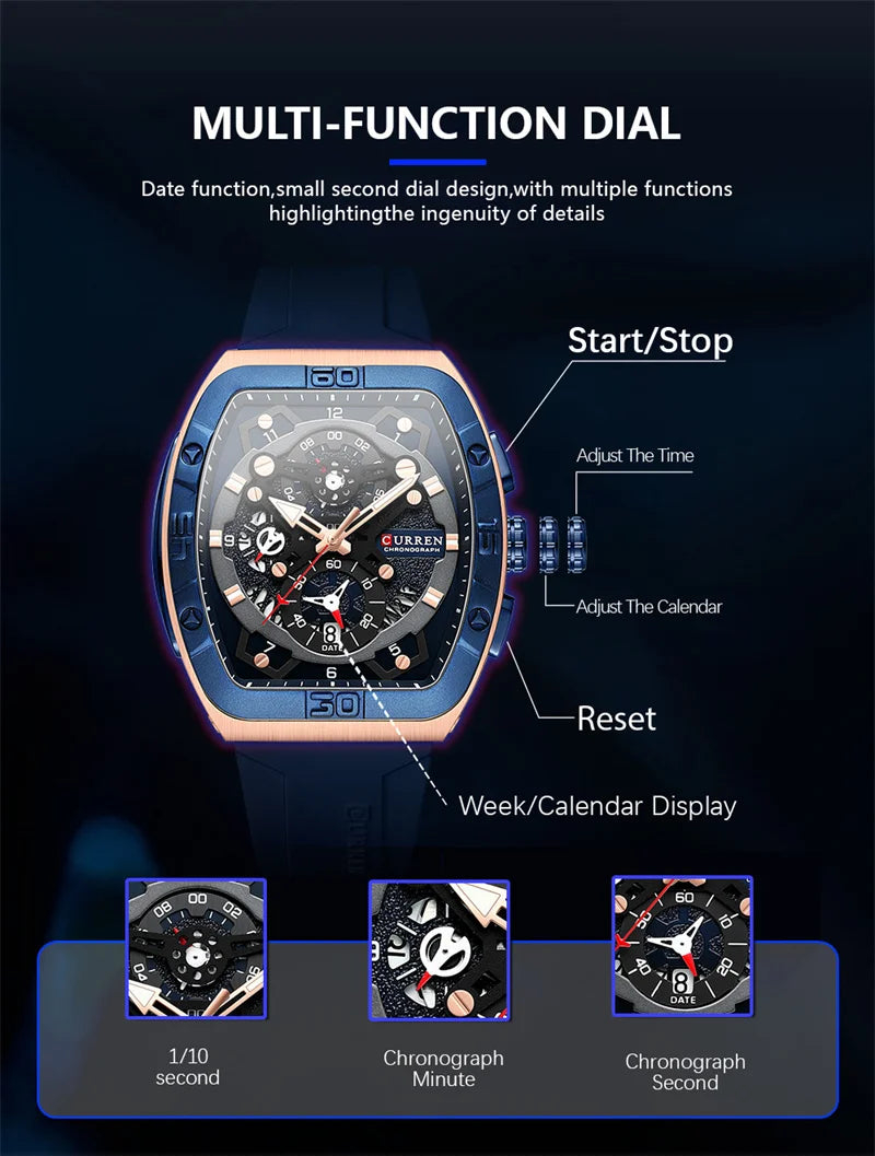 Stainless Steel Fashion Waterproof Multi-function Chronograph Calendar Luminous Quartz Watches for Men