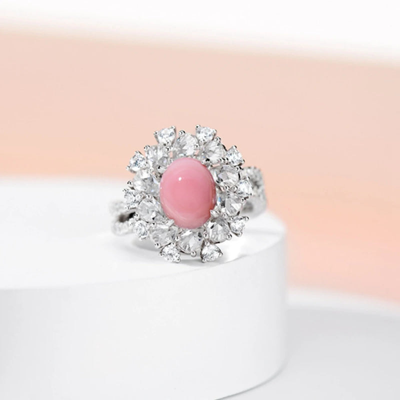 925 Sterling Silver Conch Pink Shell (7x9mm) Oval Ring for Women