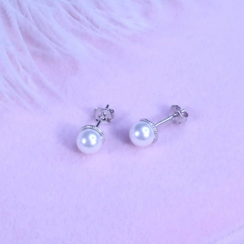 Sterling Silver 6.35mm Pearl Stud Earrings for Women