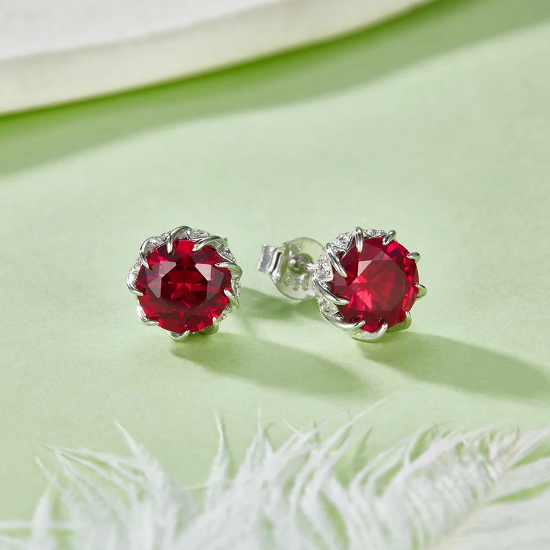 Sterling Silver 2.40 CT Sapphire, Ruby, and Diamond Ear Studs for Women