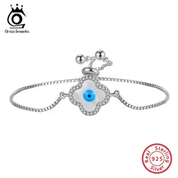 Sterling Silver Clover Shell Evil Eye Bracelet for Women