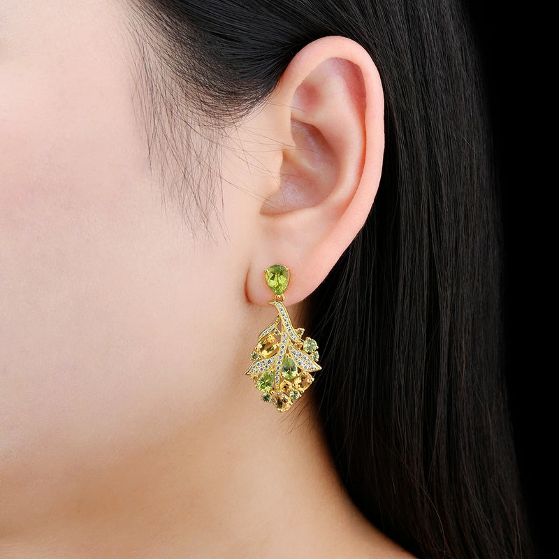 Silver/Yellow Gold Plated Natural Peridot & Citrine Earrings 8 ctw for Women