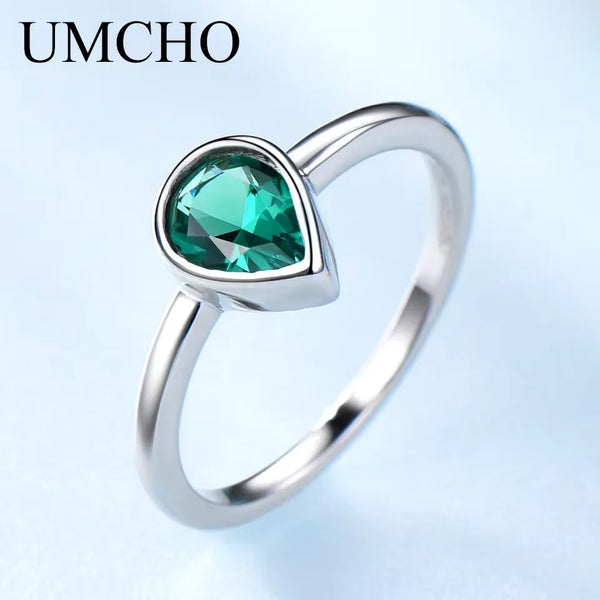 Silver 925 Emerald Bezel Ring for Women