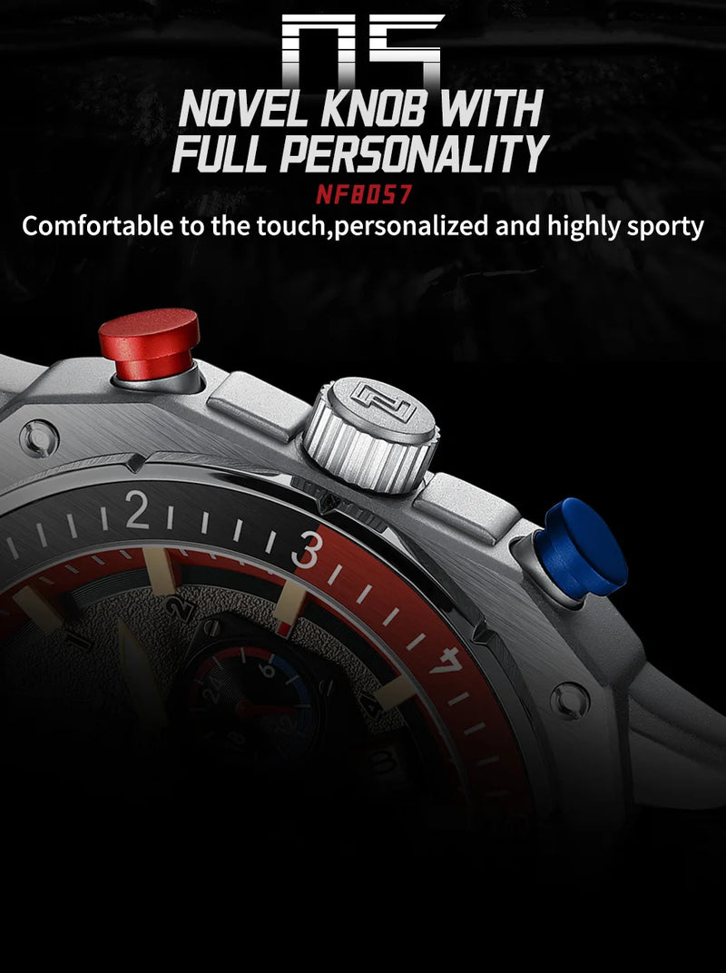 Stainless Steel Black Leather Sports Waterproof Multifunction Square Luminous Quartz Watch for Men