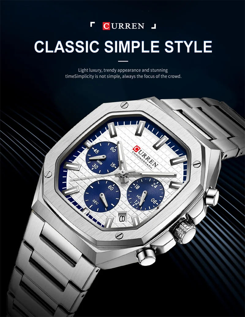 Stainless Steel Quartz Chronograph Watch for Men