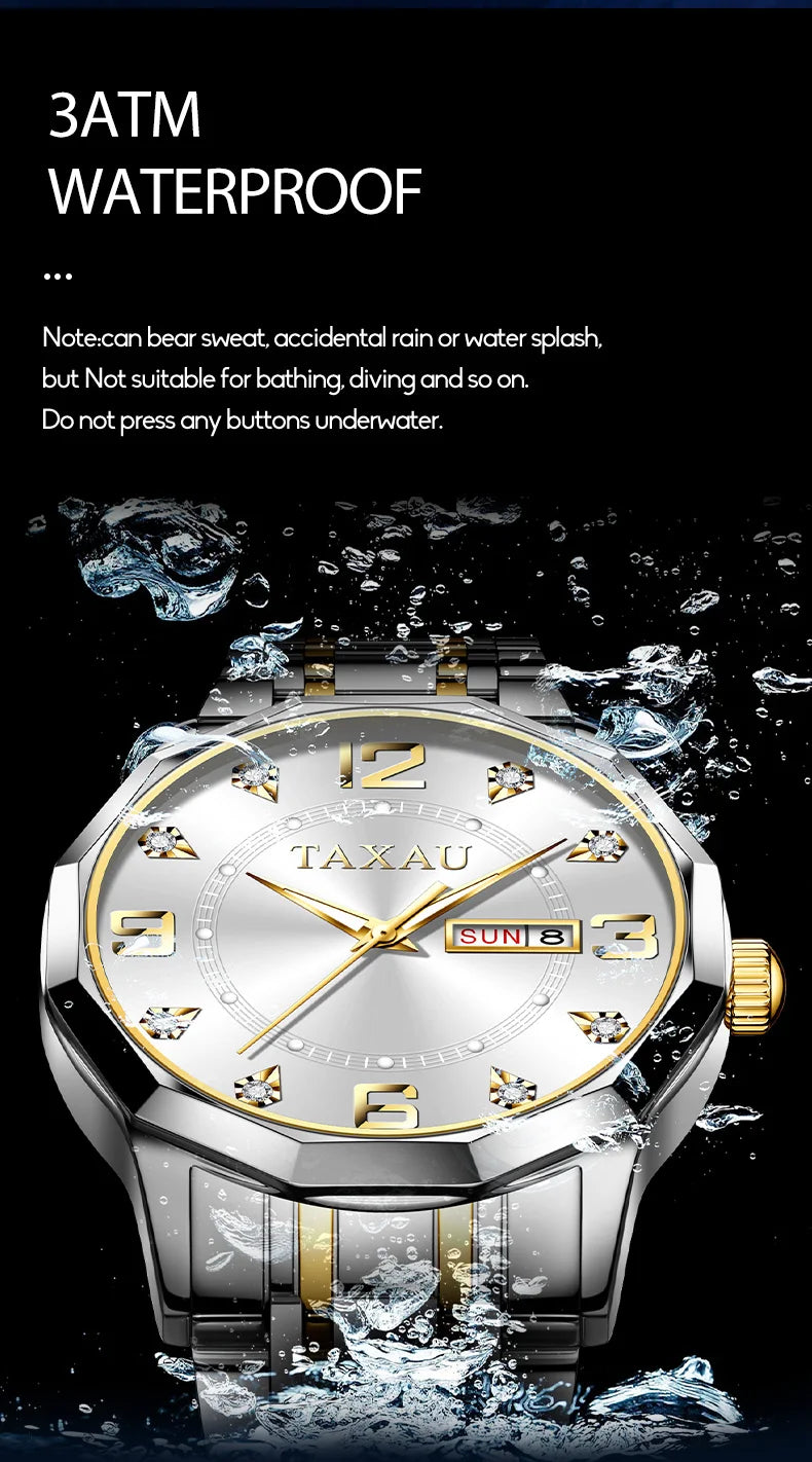 Stainless Steel Quartz Watch, Waterproof for Men