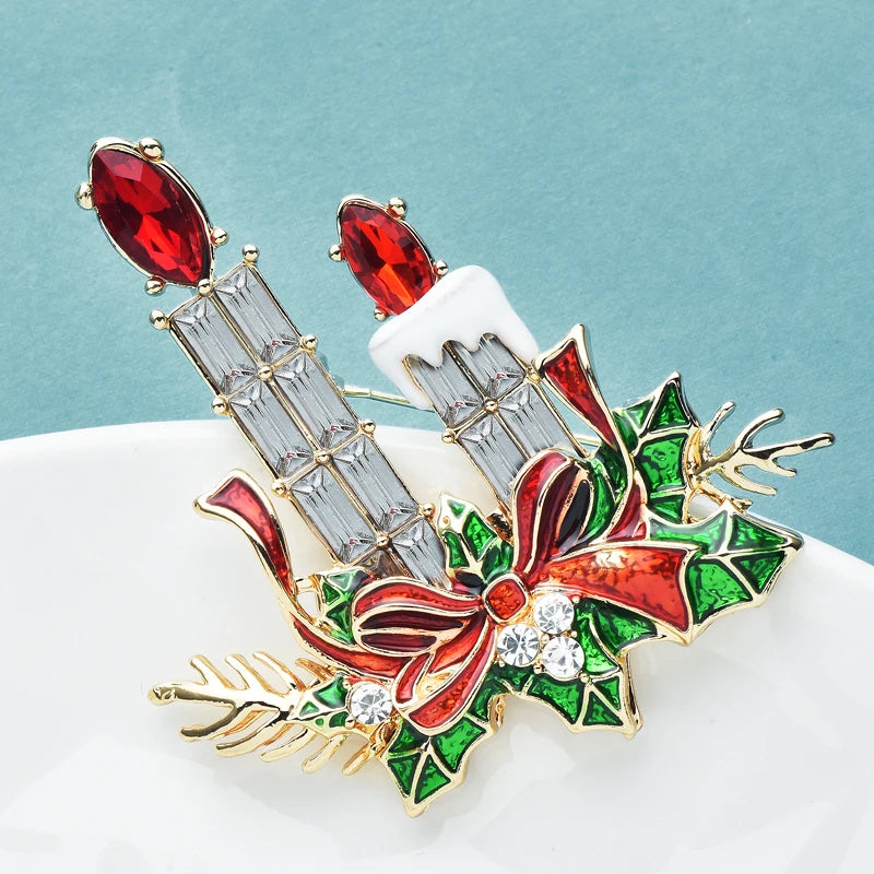 Sterling Silver Rhinestone Enamel Candle Brooches for Women