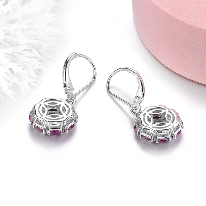 Sterling Silver Rhodolite Garnet Drop Earrings 3.5 ctw for Women