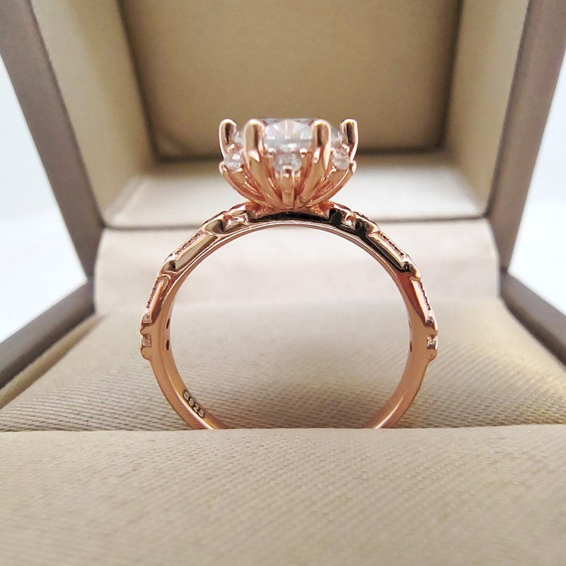 Rose Gold Plated S925 Silver 1CT Moissanite Ring, 6.5MM for Women