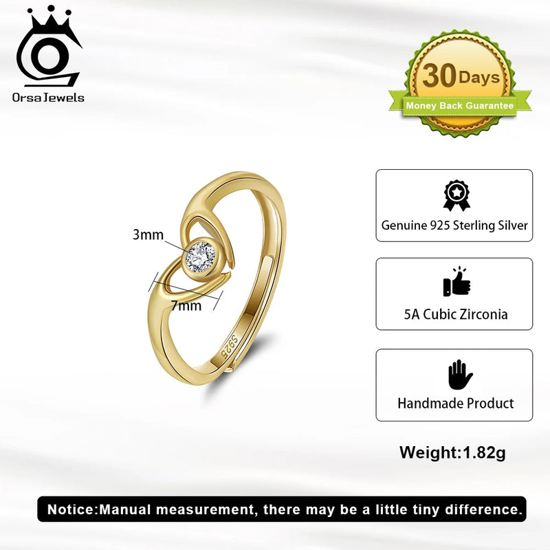 sterling silver clear cz adjustable heart ring for women