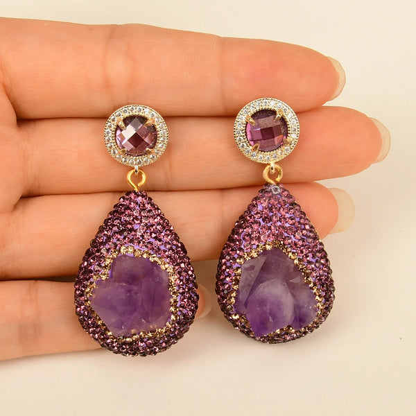 Sterling Silver Purple Amethyst Dangle Drop Earrings for Women