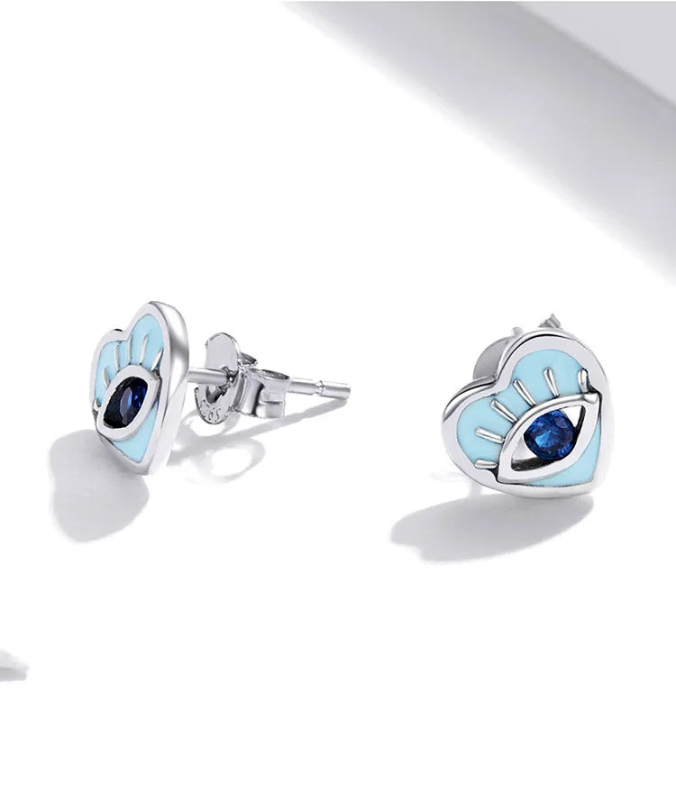 Sterling Silver Devil's Eye Blue Gemstone Earrings for Woman