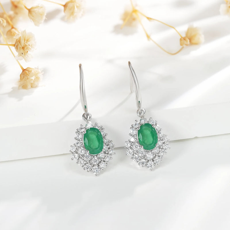 925 Sterling Silver Emerald Drop Earrings