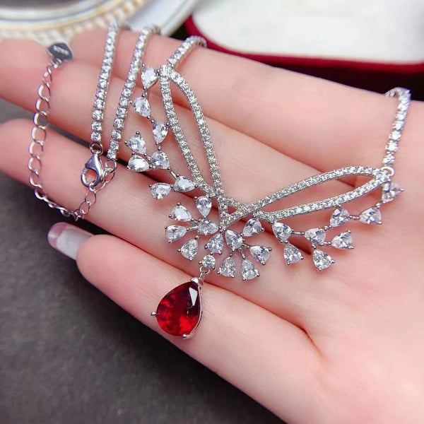 925 Sterling Silver Ruby Pendant Necklace for Women