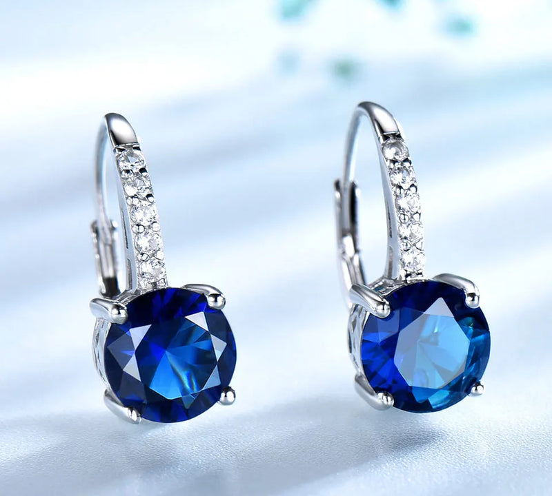 925 Sterling Silver Created Blue Sapphire Earrings for Women