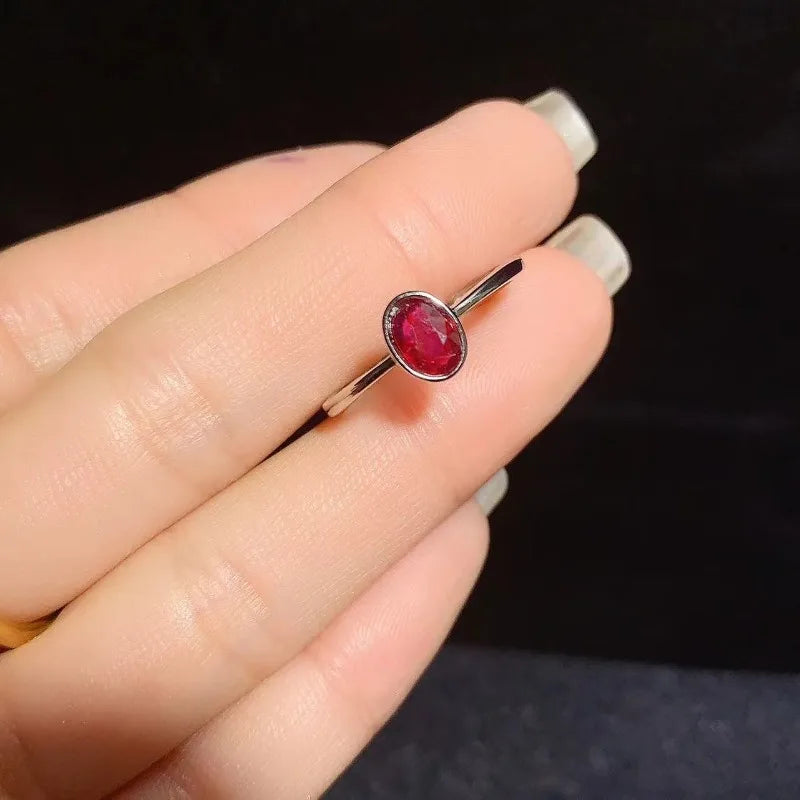 925 Sterling Silver Natural Myanmar Ruby Ring for Women