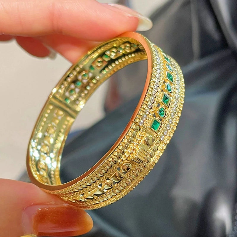 18K Gold Plated 925 Sterling Silver Bracelet with Emerald and Diamond Gems