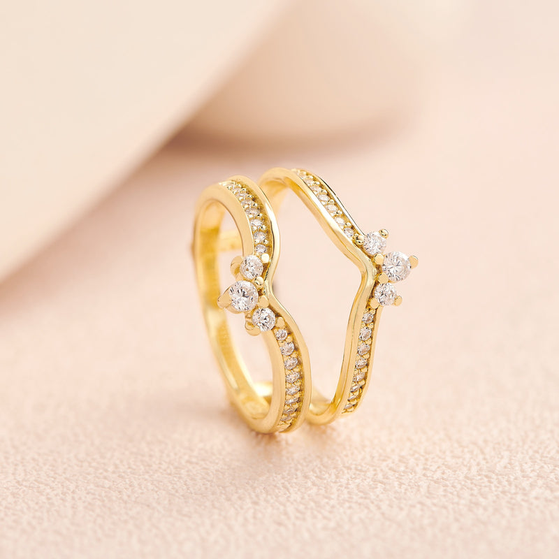 925 Silver & Yellow Gold Crown Wedding Band with Cubic Zirconia for Women