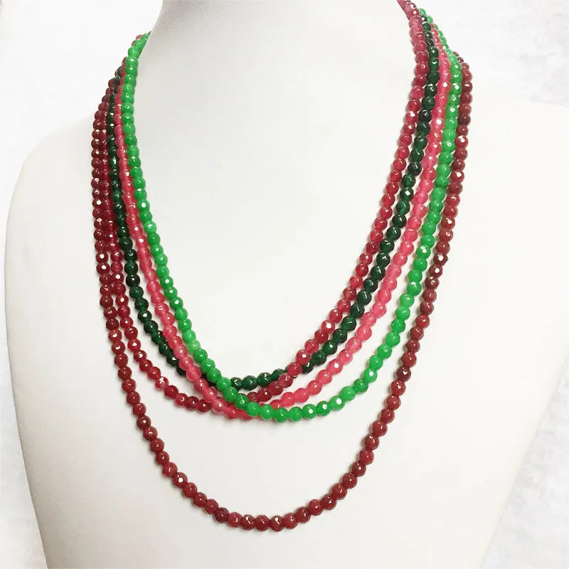 Sterling Silver Faceted Sapphire Emerald Ruby Jade Necklace for Women