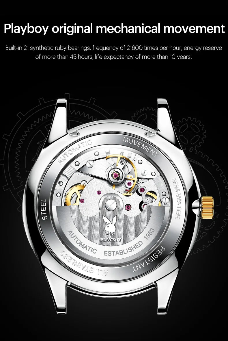 Stainless Steel automatic mechanical wrist watch for men