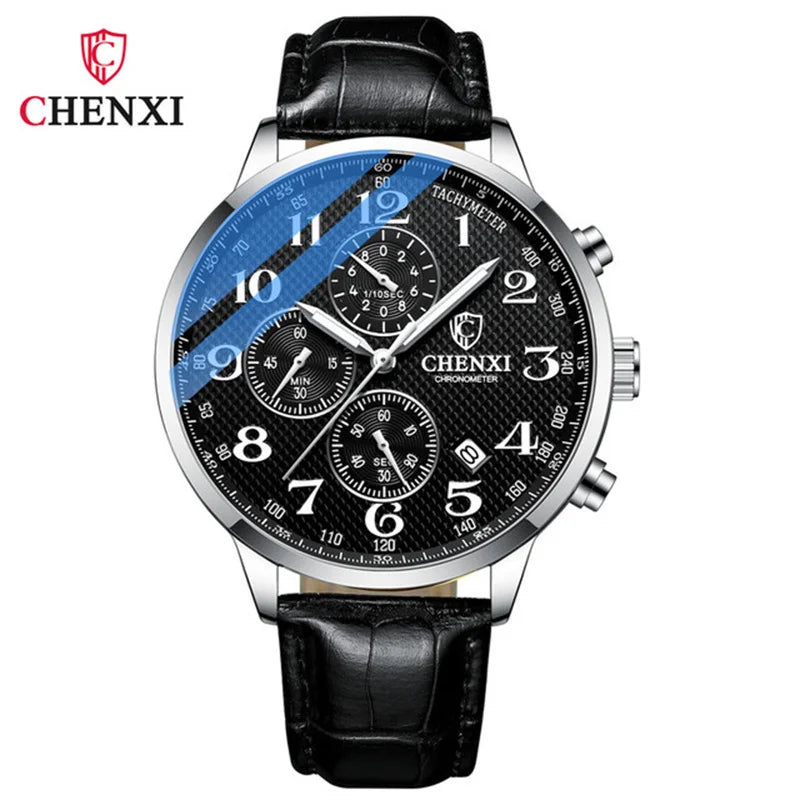 Stainless Steel Leather Chronograph Watch for Men