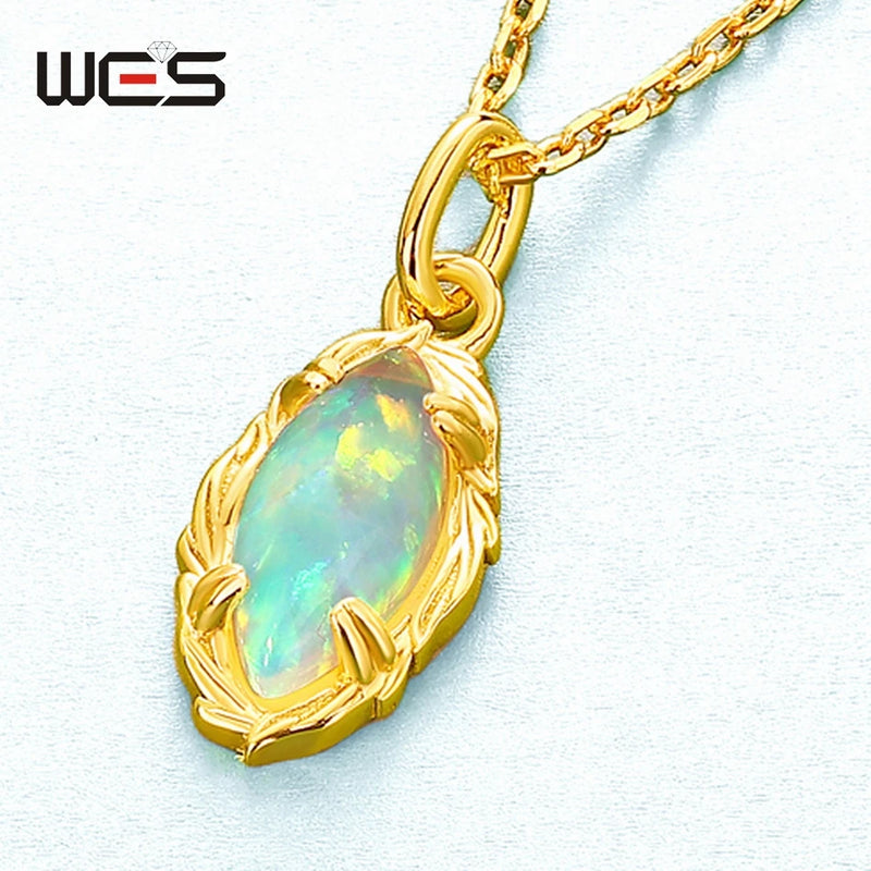 925 Sterling Silver Olive Branch Pendant Necklace with Created Opal and Moss Agate for Women