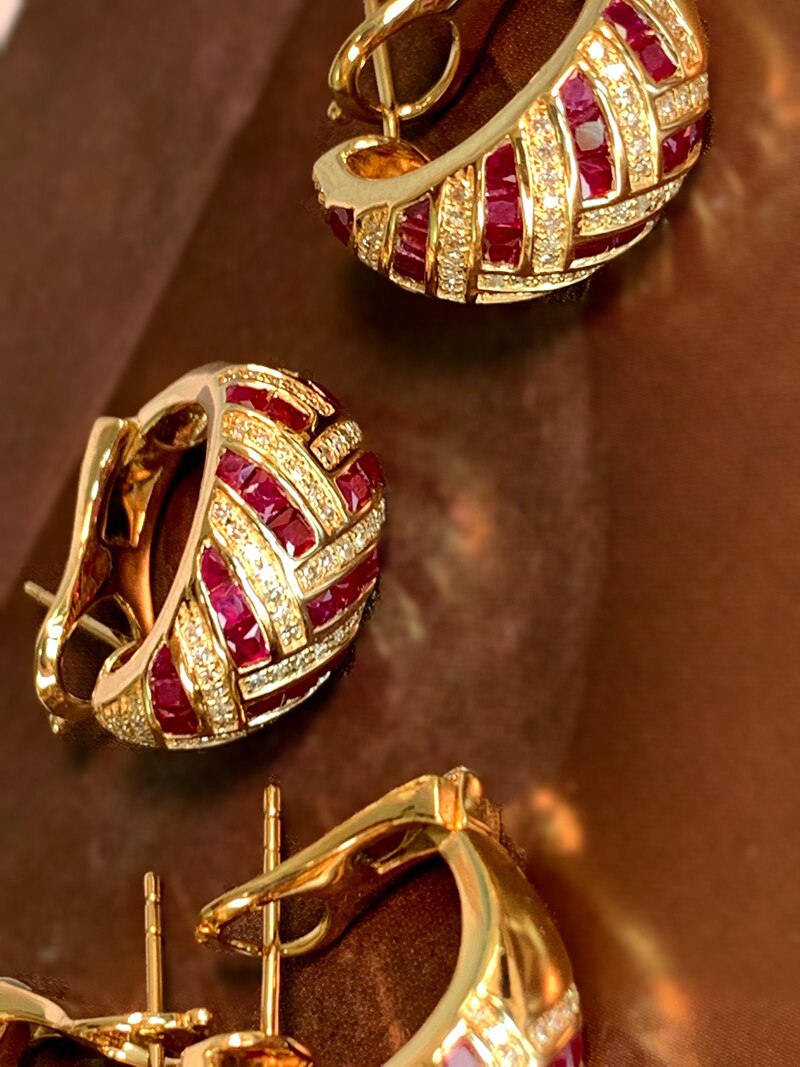 18K Yellow Gold Ruby Earrings for Women