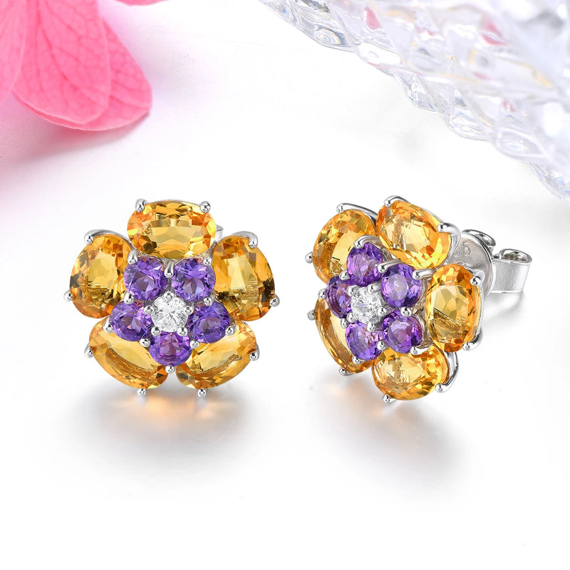 Sterling Silver Citrine Amethyst 5.5 ctw Stud Earrings for Women