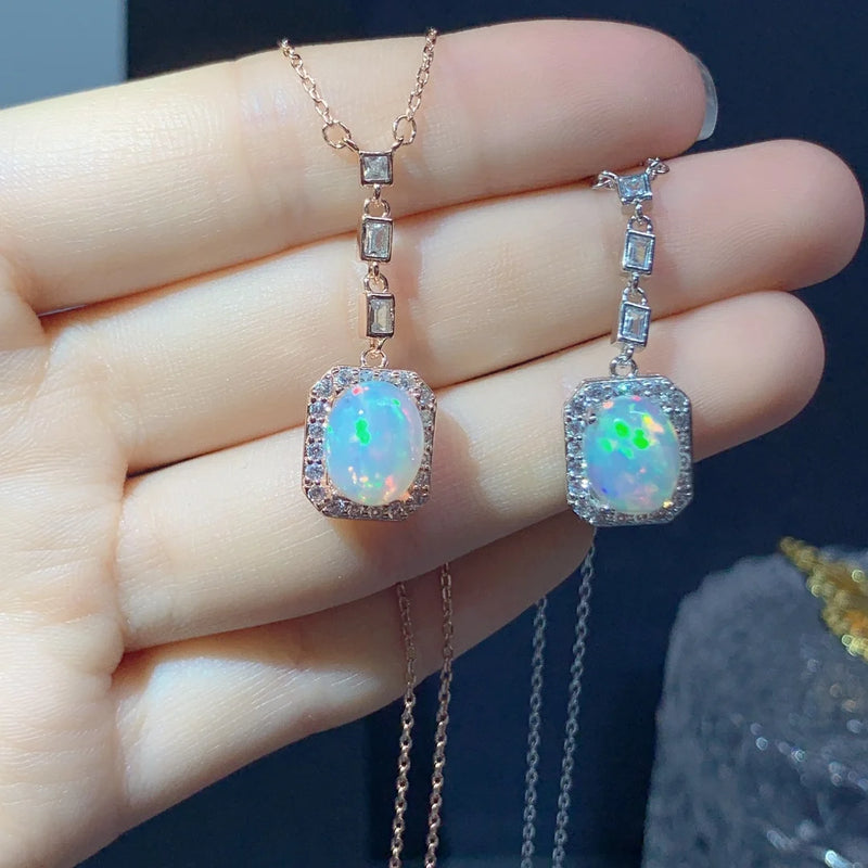 Sterling Silver Natural Opal Pendant for Women