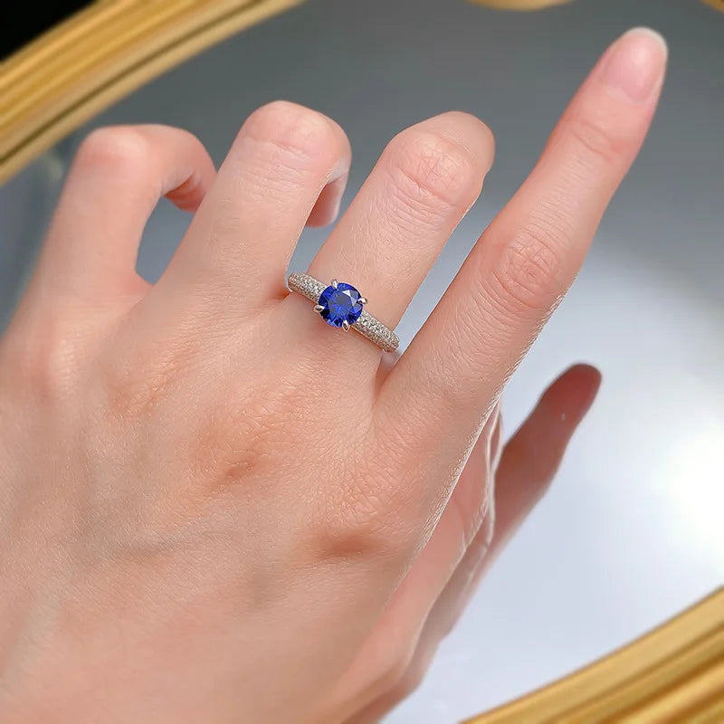 Sterling Silver 1 Carat Blue Sapphire Ring for Women