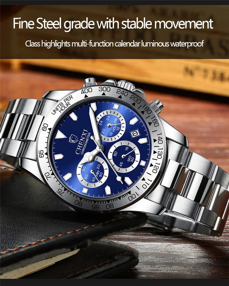 Stainless Steel Chronograph Sport Watch for Men