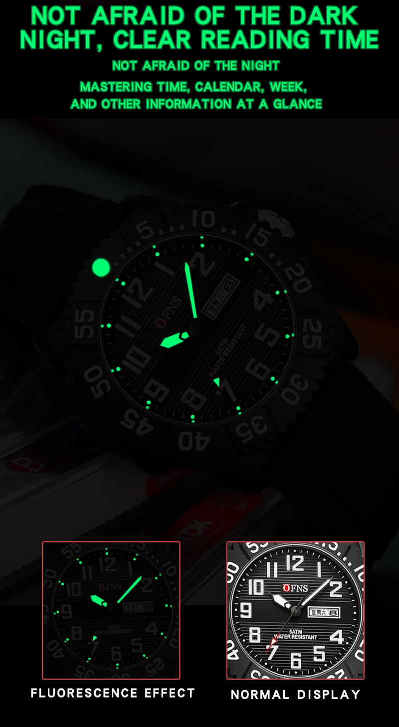 Stainless Steel Silicone Waterproof Luminous Date Watch for Men