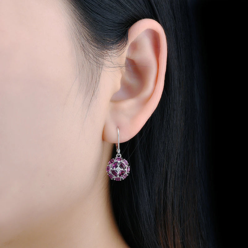 Sterling Silver Rhodolite Garnet Drop Earrings 3.5 ctw for Women