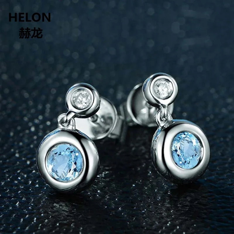 14k White Gold Blue Topaz Stud Earrings for Women