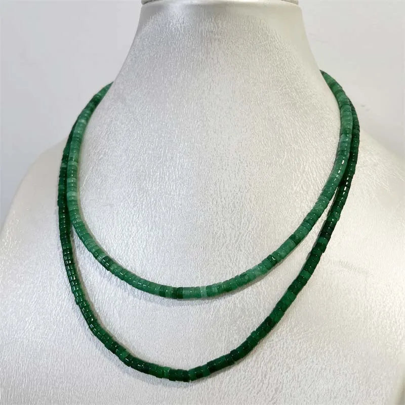 Sterling Silver 4mm Emerald Necklace, Simple Sea Heishi Design for Women