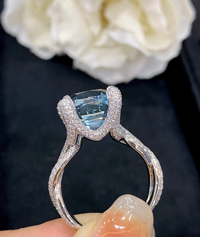 18K White Gold Aquamarine Ring for Women