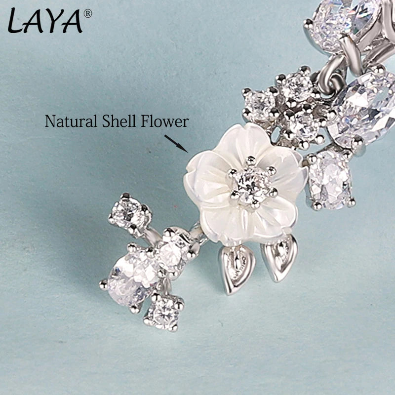 Laya Silver Earrings For Women Pure 925 Sterling Silver Delicate White Black Yellow Flowers Dangling серьги Fine Jewelry Handmad