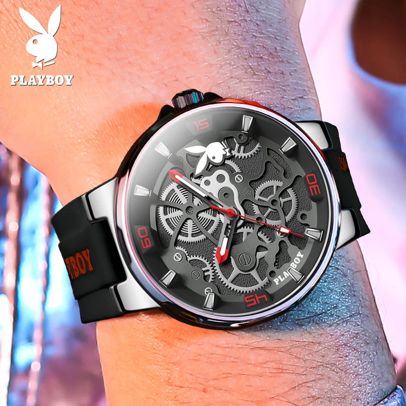 Stainless Steel Silicone Strap Quartz Watch for Men