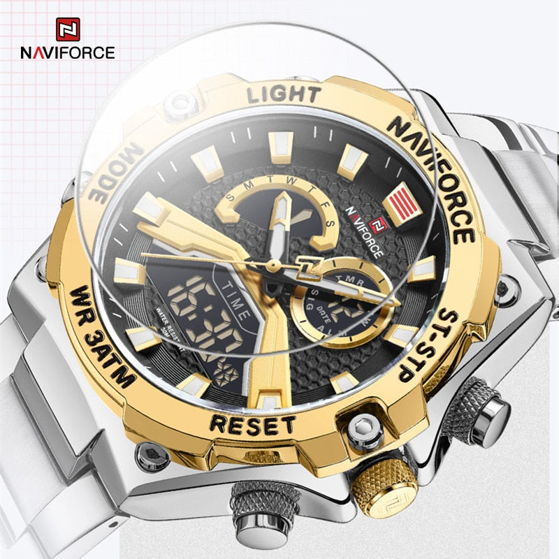 Stainless Steel Luminous Dual Display Watch for Men