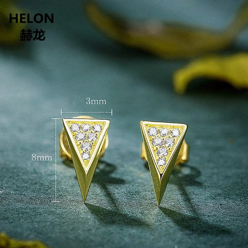 14k Yellow Gold SI/H Natural Diamond Triangle Stud Earrings for Women