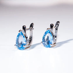 Sterling Silver Blue Topaz Pear Drop Earrings for Woman