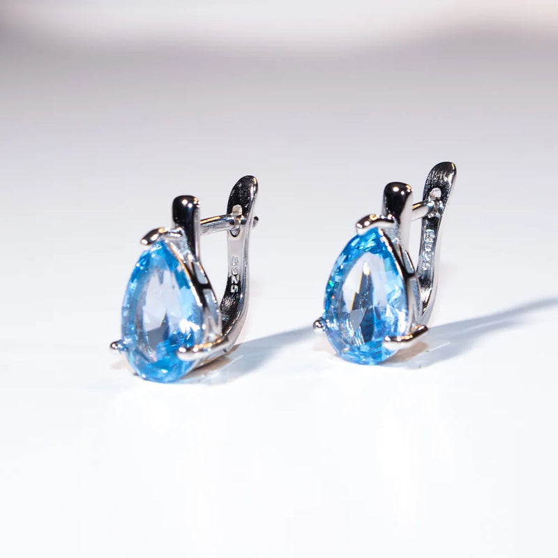 Sterling Silver Blue Topaz Pear Drop Earrings for Woman