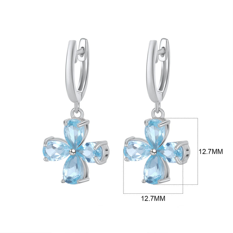 925 Sterling Silver Blue Topaz Dangle Earrings with Flower Design for Women