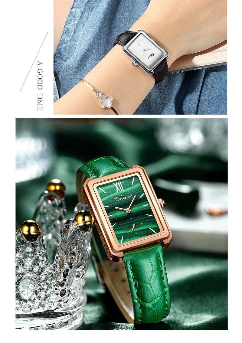 Stainless Steel Leather Luxury Quartz Watch for Women.