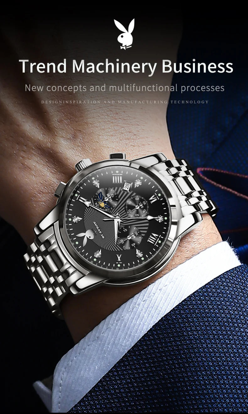 Stainless Steel Multifunction Watch for Men