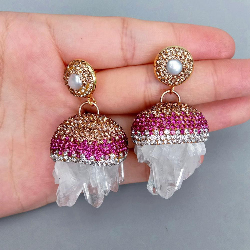 Sterling Silver Natural White Quartz Druzy Raw Dangle Earrings for Women