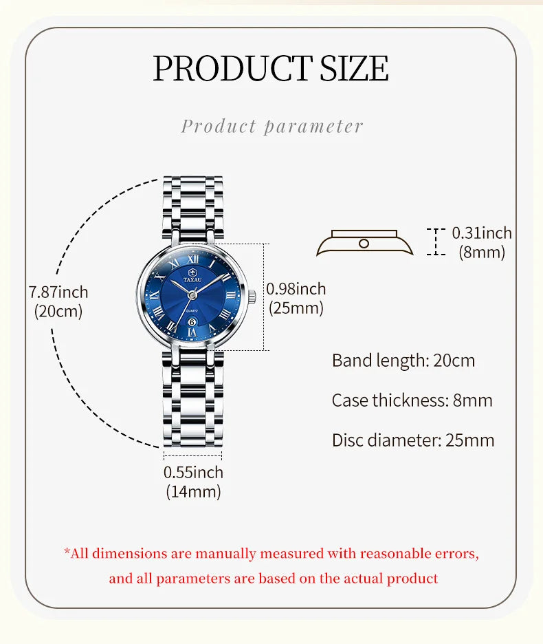 Stainless Steel Watches for Women Quartz Waterproof Calendar Casual watch Elegant Designs