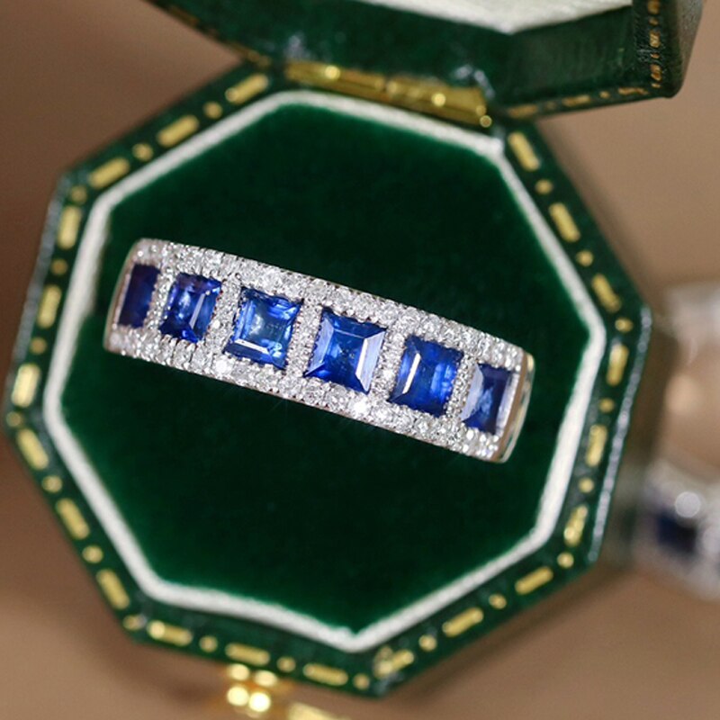 18K White Gold Natural Sapphire and Diamond Ring for Women